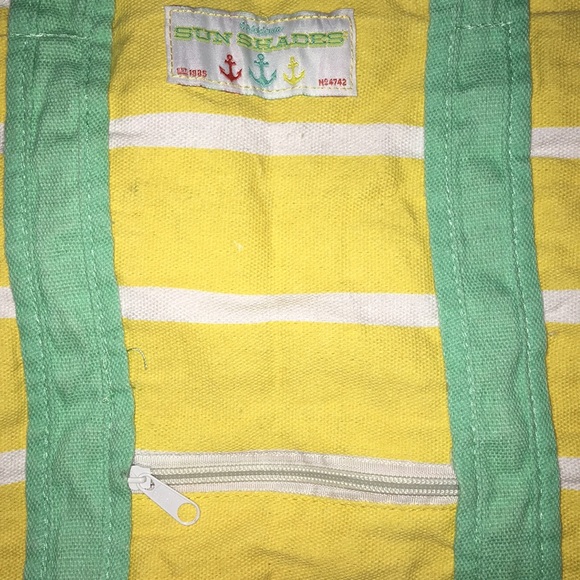 Sun Shades Yellow Green Orange Canvas Beach Bag Tote - Picture 2 of 3